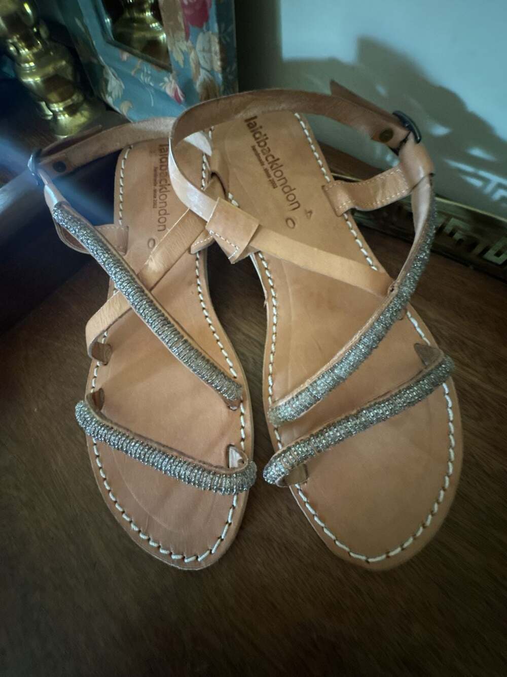 Laidback London Handmade Leather Beaded Flat Sandals
